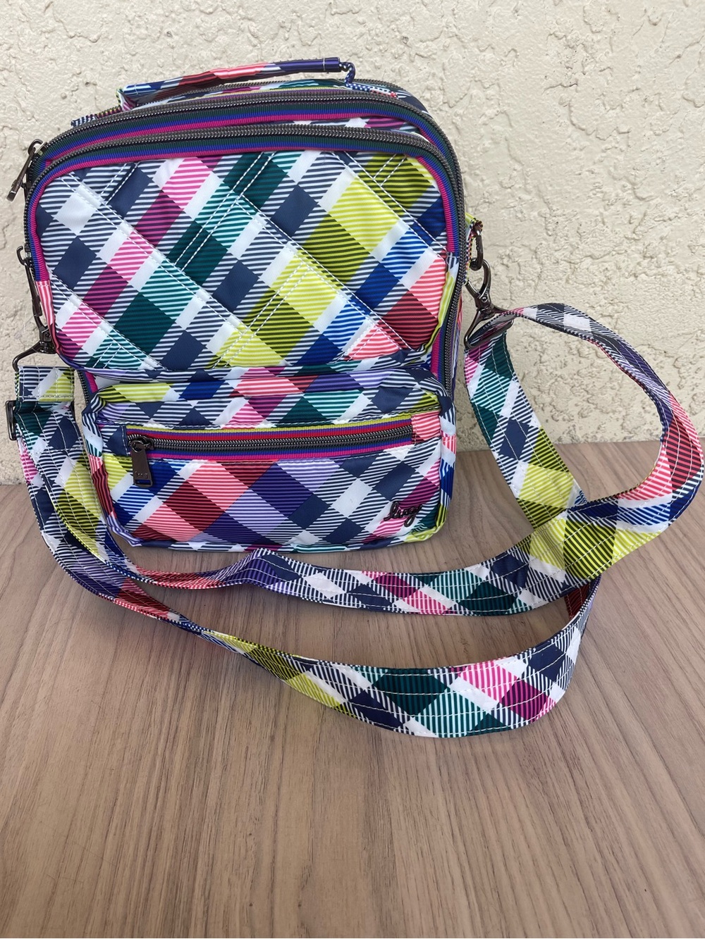 lug Multicolor Plaid Crossbody Bag - Navy, Pink, Lime, Teal